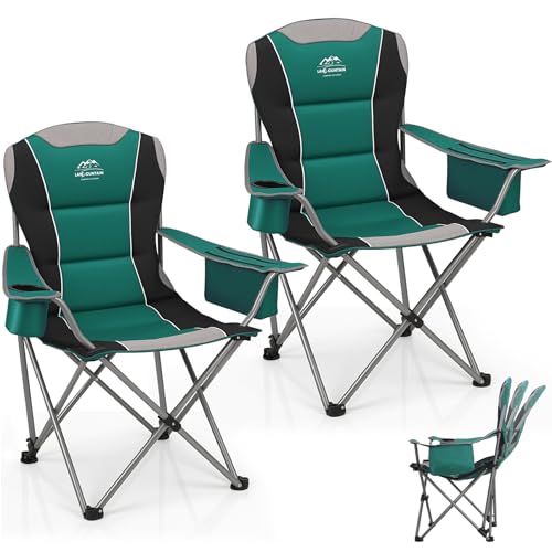 LANMOUNTAIN 2 Pack Camping Chairs,Oversized Folding Lawn Chairs for Adults