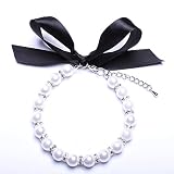 SKS PET Snow White Dog Cat Pearls Necklace Collar Bling Accessories Ribbon Charm Pet Puppy Jewelry f