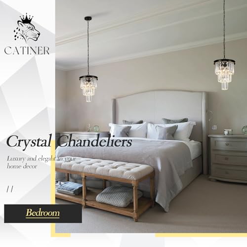 CATINER 12" Modern Crystal Chandeliers,3 Lights Black Round Light Fixture by CATINER - Used condition - Image 5