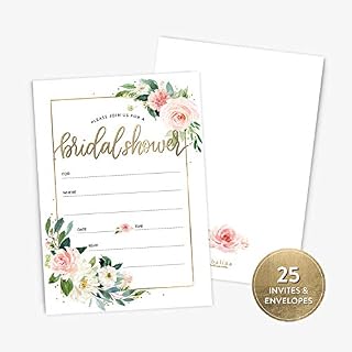 24 Bridal Shower Invitation with Envelopes, Modern Calligraphy and Wedding Dress Bridal Shower