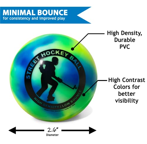 Multi-Colored Outdoor Street Hockey Balls, 6 Pack | High Density, Minimal Bounce Design For Consistent Performance & Improved Play | Perfect For Street Hockey Or Roller Hockey | Use Above 32°F #TOP1