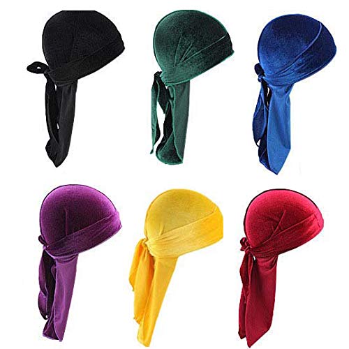 DEPHNARSA 6PCS Men Camo Silky Durags Pack Satin Doo Rag E-Velvet 6PK