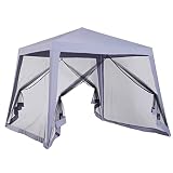 10' X 10' Outdoor Awning Folding Diagonal Leg Shade Awning Tent Party Tent With Mesh Sidewalls - Beige/Grey(A)