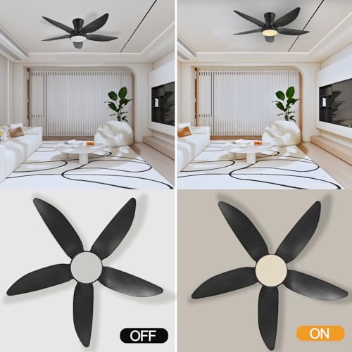 Anyeark Ceiling Fans with Lights, Low Profile Ceiling Fan Light and Remote/APP Control, 6 Speeds Adjust, LED Dimmable 3 Color Changing, Modern Flush Mount Fandelier Ceiling Fan for Bedroom - image 3