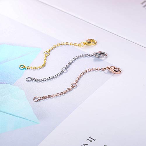 Milacolato 3 Pcs Sterling Silver Necklace Chain Extender In Gold, Rose Gold And Silver Lobster Clasp Bracelet Anklet Extenders Set Adjustable Length 2" 3" 4" #TOP3