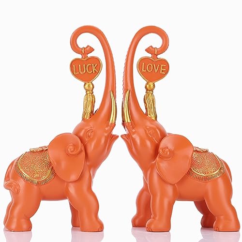 Estatua de Elefante Naranja Set 2 Piezas Decoración miniatura 1