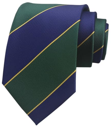 Vinesen Mens Navy Blue Forest Green Yellows Stripe Silk Cravat Oxford Ties Dance Formal College Neckties Gift Ideal