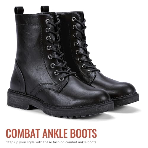 Vepose Women's Combat Ankle Black Flat Boots, Military Fashion 925 Booties Inner Zipper4