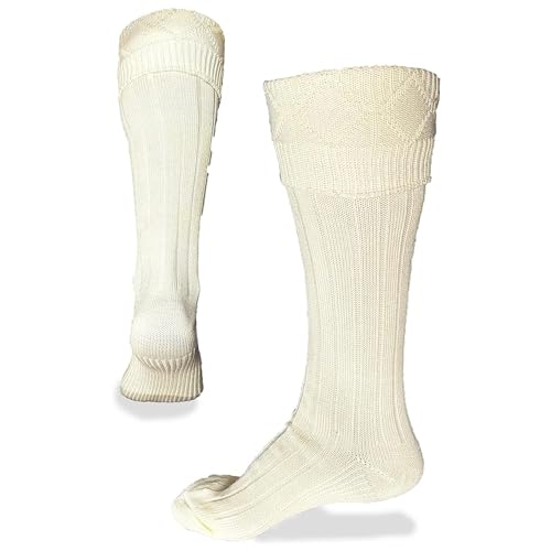 UT Kilts Scottish Kilt Hose for Men, Traditional Scottish Socks for Kilts, Ribbed Design, Pull Up To Cuff Over Your Kilt Hose Flashes, (USA Men's Shoe Size Large 11.5+, Cream/Off White) by UT Kilts - Used condition - US$14.69