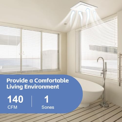 lyrlody 12 Inch Bathroom Exhaust Fan with Light, Ventilation Fan and Light Combo, 1.0 Sones 140 CFM Quiet Ventilation Ceiling Mount Shower Exhaust Fan Low Noise Bathroom Fan for Home Hotel by lyrlody - Used condition - Image 2
