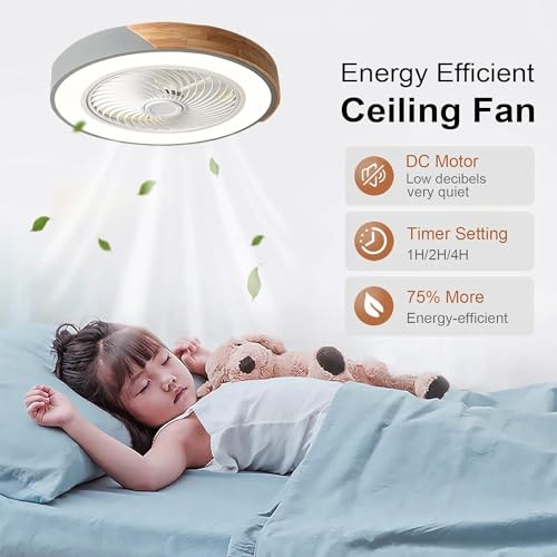 Ventilador de techo con luz LED para dormitorio moderno con aspas ocultas 7