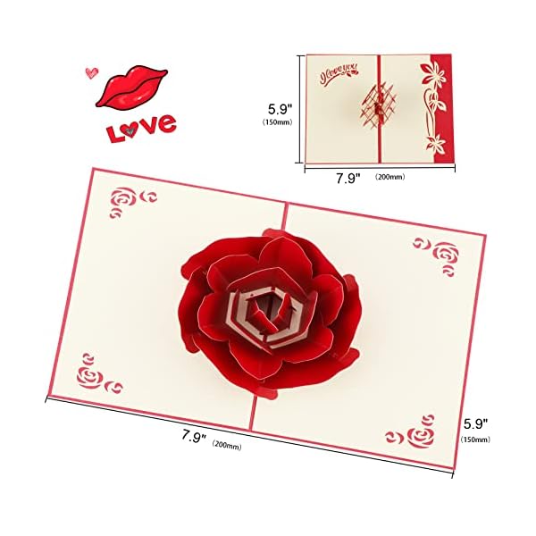 HOWAF 2 Piezas Tridimensional Tarjeta de San Valentín, Pop-up Tarjeta de felicitación diseño de Flores y Corazones para… - Imagen 6