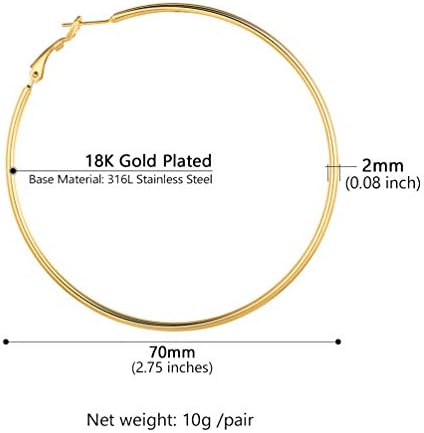 PROSTEEL Women Simple Hoop Earrings, 30-70mm, 316L Stainless Steel/Gold Plated/Black (With Gift Box,Pouch)