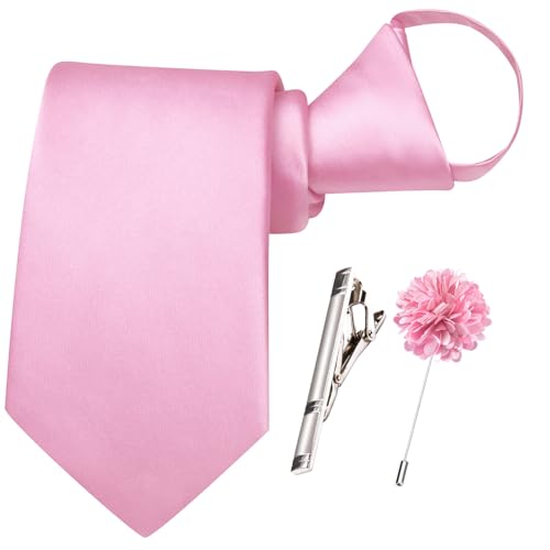 Image of Hi-Tie Pretied Boys Ties Solid Color Kids Adjustable Necktie Lapel Pin Clip Set Age 8-12 Wedding School Graduation