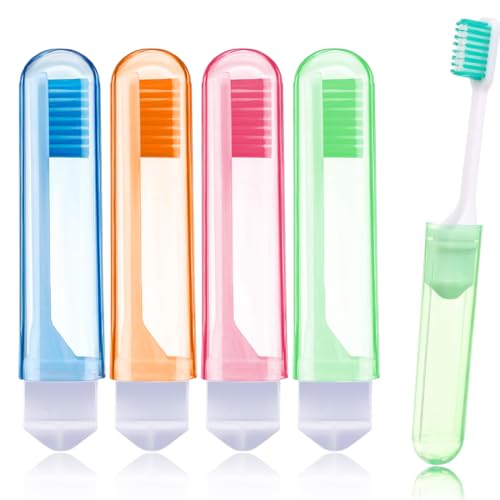 CULEO Cepillos de dientes manuales,Cepillo de dientes de viaje plegable y portátil de cerdas suaves, 4 unidades
