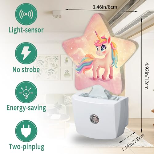 Image of Unicorn Star Night Light Plug in, Soft Glow Night Light for Kids Bedroom Nursery, Gentle Warm Light for Sleep, Compact Lamp for Hallway Bathroom