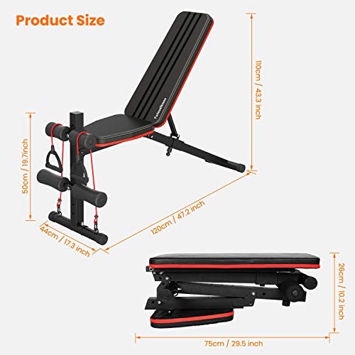 naspaluro Adjustable Weight Bench, Full All-in-One Body Workout Foldable Incline Decline Exercise Workout Bench with 7 Positions, Exercise Bench Press for Home Gym Equipment