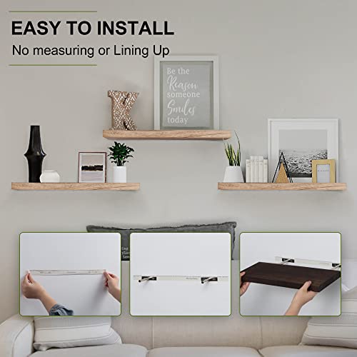 Floating Shelves, 17 Inch Wall Shelf Set Of 3, Rustic Wood Shelves For Wall Storage, Wall Mounted Wooden Display Shelf For Bathroom Bedroom Kitchen Garage, Carbonized Black #TOP3