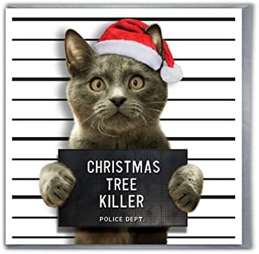Brainbox Candy - Hilariously Funny Christmas Cards - 'Christmas Tree Killer' - Cat Christmas Card - Pet Cat Lovers - Cheeky Xmas Card - For Him Her Men Women Partner Friend