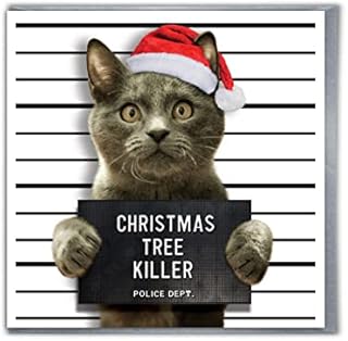 Brainbox Candy - Hilariously Funny Christmas Cards - 'Christmas Tree Killer' - Cat Christmas Card - Pet Cat Lovers - Cheeky Xmas Card - For Him Her Men Women Partner Friend
