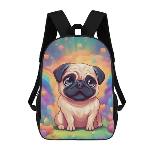 Sac à dos mignon imprimé carlin pour l'école des filles et les sorties décontractées
