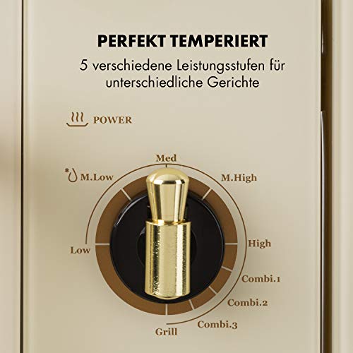 Klarstein Victoria 20 Einbau-Mikrowelle - Retro, 20 L, 800 W Mikrowellen-/1000 W Grillleistung, 3 Kombi-Funktionen, Edelstahl, inkl. Einbaurahmen, elfenbein – Bild 6