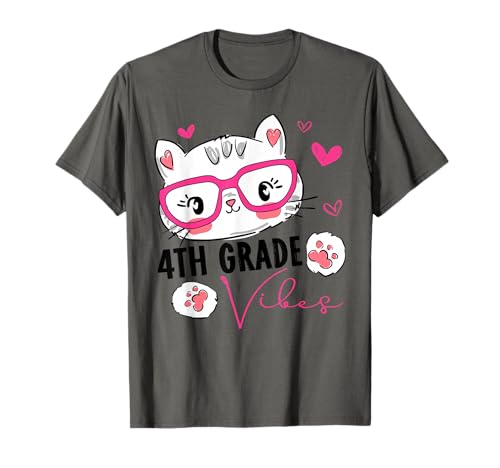 Cute 4th Grade Vibes Cat Kitten Lover Back To School Girls T-Shirt