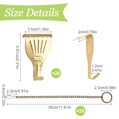 Image of Picture Hanging Kit 20Pcs Picture Rail Hooks with 20Pcs Chains Metal Rail Hanging Hooks Picture Display Hanging System for Wall Picture, Exhibition (Gold /Bronze)