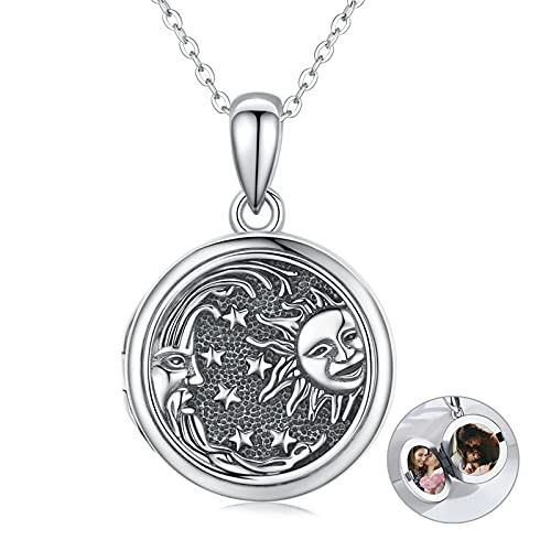 Justkidstoy Sun Moon Star Locket Necklace That Holds Pictures 925 Sterling Silver Vintage Photo Locket Pendant Necklace Oxidized Family Jewelry Gifts For Women Girls #TOP7