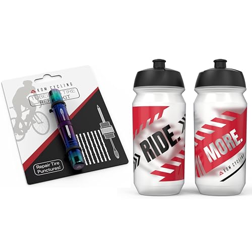 KOM Cycling Tire Repair Tool (Iridescent) + 2X Ride More Water Bottles
