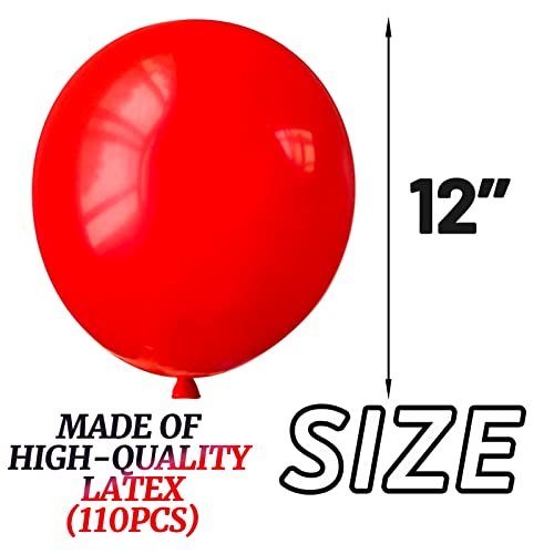 Red Balloon 110pcs, Red Latex Balloons12 inch for Birthday Valentine's Day Wedding(with 2 Ribbons). - Image 4