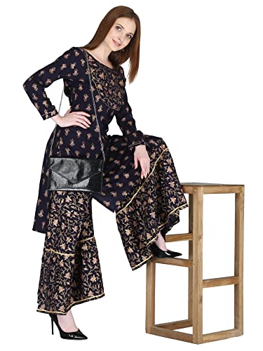 Image of Women's Rayon Straight Kurta Pant with Dupatta Set (Black)