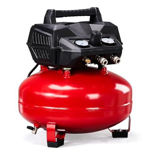 MOTOOS 6 Gallon Portable Pancake Air Compressor, 1.5HP 120V Oil-Free, 150 PSI, 3.8 SCFM @ 40 PSI, 2.8 SCFM @ 90 PSI, for Air Tools, Tires, Garage & Shop