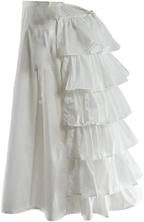 MYAYD Women 18th Basil Skirt Back Petticoat Underskirt Pleated Ruffed Skirt Pannier Bustle Hoop White for Halloween Party