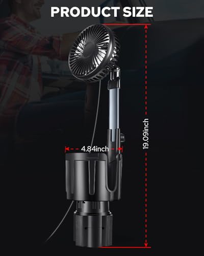 Benlari USB Car Fan with Cup Holder - Upgraded 2 in 1 Cup Fan Holder with 3 Powerful Speed Cooling Wind - Adjustable Extended Bracket Cup Holder for Vehicle Van Truck SUV RV