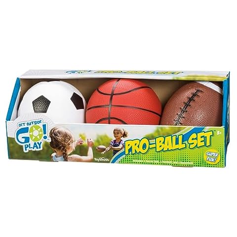 Toysmith Get Outside GO! Pro-Ball Set, Pack of 3 (5-inch soccer ball,6.5-inch football and 5-inch basketball) (2709) Cover