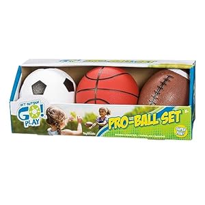 Toysmith Get Outside GO! Pro-Ball Set (Pack of 3) – Small Toddler Sports Balls for Ages 3+ – Includes 5″ Soccer, 6.5″ Football & 5″ Basketball – Indoor or Outdoor Play, Backyard Toy & Gift for Kids