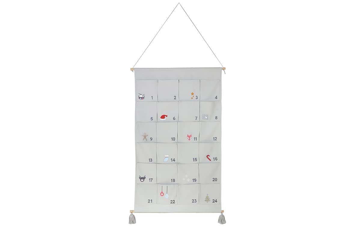 Kindsgut Adventskalender aus 100% Baumwolle zum Befüllen, für Kinder und Klein-Kinder, mit 24 Türchen zum Aufmachen und Öffnen, dezente Farben und schlichtes Design