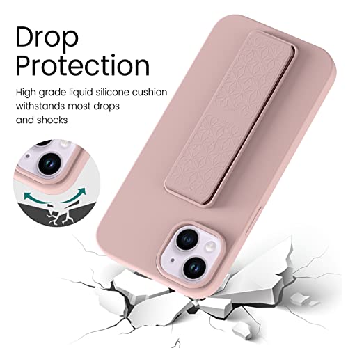 LAUDTEC Silicone Kickstand Case Compatible with iPhone 15 Plus, Vertical and Horizontal Stand Hand Strap Metal Kickstand Cover, Flexible Soft Liquid Silicone Stand Case for iPhone 15 Plus (Pink) by LT LAUDTEC - Used condition - Image 4