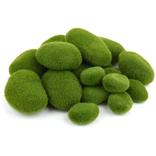 20 Pcs Artificial Moss Rocks Fake Moss Model Decorative Faux Green Stones Assorted Sized for Floral Arrangements and Crafting (3 Size)