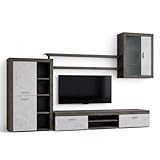 Arreditaly Parete Attrezzata Da Soggiorno Salotto Moderna Con Ante Mensole Vani A Giorno Vetrinetta Mobile TV Design Moderno Moduli Sospesi 293 x 193 x 50 Cm (Ossido e Grigio Cemento)