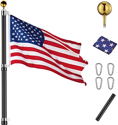 Yeshom Black Upgraded 30 ft Telescopic Heavy Duty Aluminum Flag Pole Kit Fly 2 Flags 3'x5' US Flag & Ball Top Flagpole for Commercial Residential Outdoor