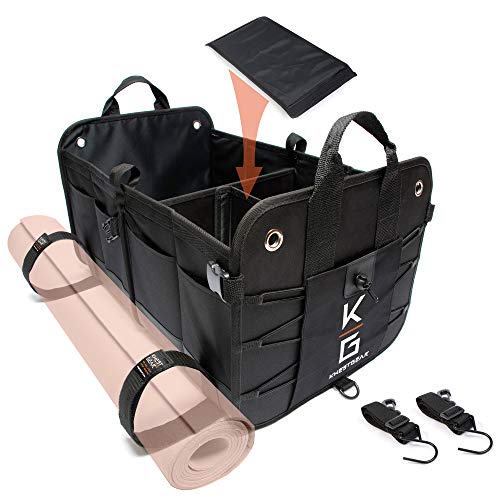 Trunk Organizers and Storage for Car or SUV – Exclusive Anti-Roll Straps to Secure Bulky Cargo – Nonslip Collapsible Tote Organizer to Prevent Gear from Sliding Around – Keep Your Car Accessories Groceries Pet and Toy Gear Organized and Easy to Find