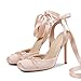 Celbreez Ballet Heels Satin Stiletto Heels for Women Close Square Toe Slingback Bow Lace Up High Nude Heel Women's Pumps Strappy Mary Jane Ballerina Heel Party Wedding Cute Shoes