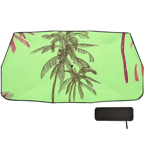 Kagirah Tropical Palm Pattern Windshield Sun Shade Umbrella, Foldable Car Windshield Sun Shade Cover for Car Truck SUV, Black Sunscreen Coating, 58 x 29.7in