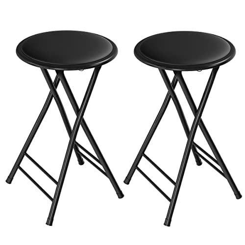 Image of Lavish Home Folding Stool - Set of 2 Counter Height Bar Stools - 24-Inch Backless Folding Chairs with 225lb Capacity for Kitchen, Rec Room, or Game Room (Black)