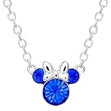 Disney Minnie Mouse Crystal Birthstone Silver Plated Pendant Necklace, September Sapphire Blue
