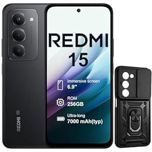 XIAOMI Redmi 15 5G 8+256GB Smartphone – Batería 7000mAh | Pantalla 6.9″ FHD+ 144Hz | Snapdragon 6s Gen | Cámara Dual 50MP | Carga Rápida 33W | Diseño Quad-Curve | con Funda (Negro)
