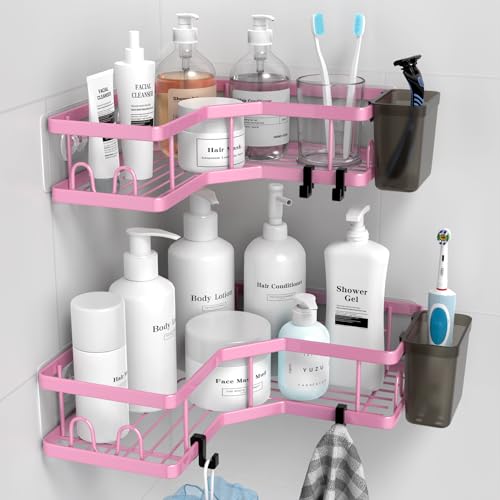AKTECKE Corner Shower Caddy Organizer Shelf 2Pack Adhesive Shower Corner Organizer Shelves, No Drilling Stainless Steel Shower Storage Rack for Bathroom Kitchen