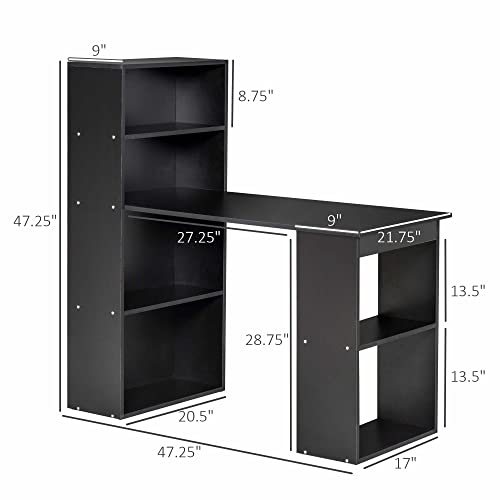 Homcom Modern Home Office Desk With 6-Tier Storage Shelves, 47" Writing Table With Bookshelf, Black #TOP2